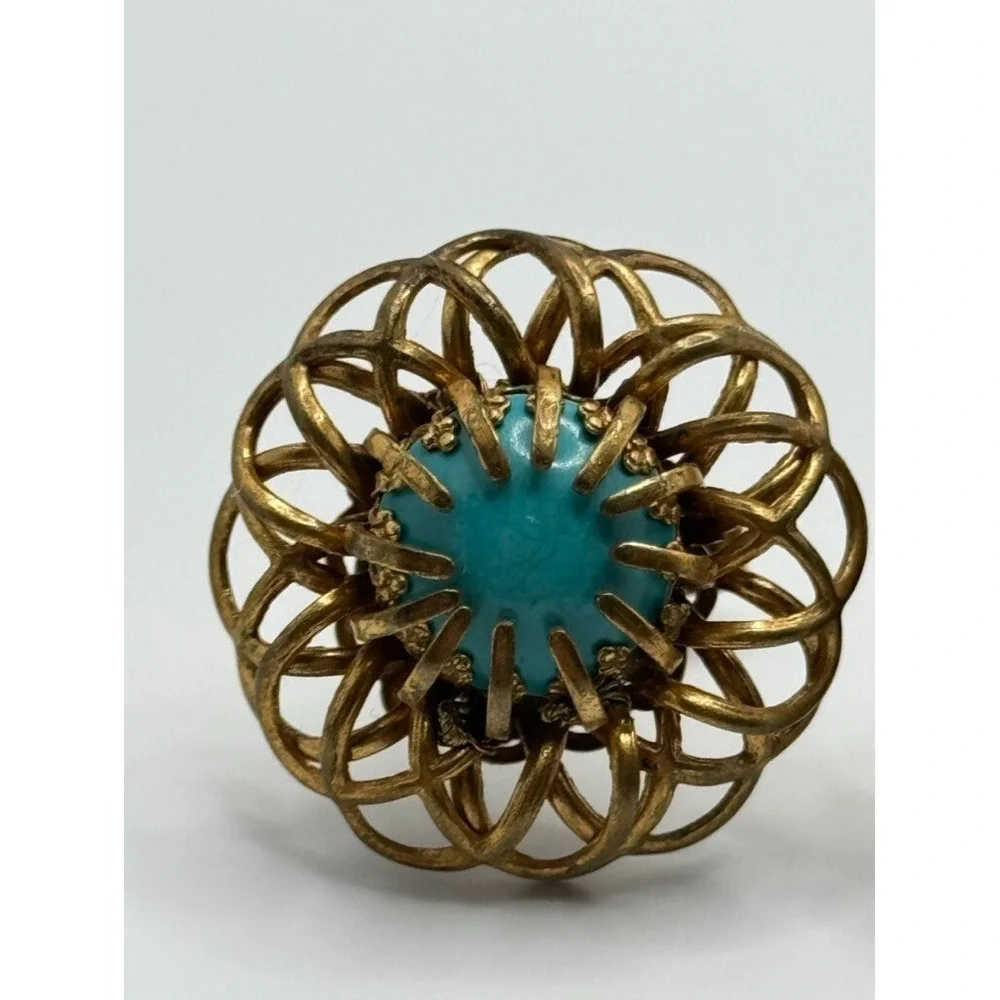 Vintage Miriam Haskell Signed Faux‎ Turquoise Gold Tone Cufflinks